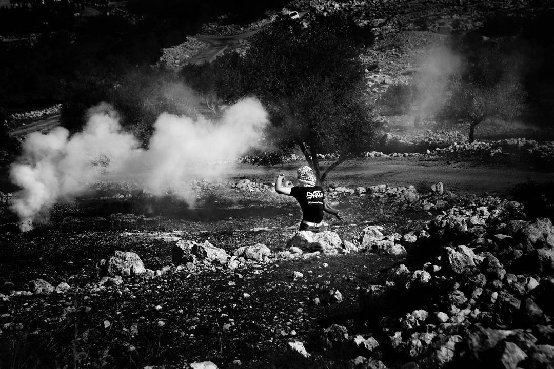 Since 2005 weekly protests have occured in the Palestinian town of Bil'in in the West Bank. Second image of a series of 